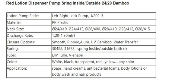 Bamboo 24mm Dispensador de loción bomba de plástico multifunción color rojo K202-3