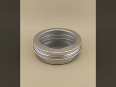 Estuche grande de aluminio plateado con tapa de rosca transparente para cosméticos