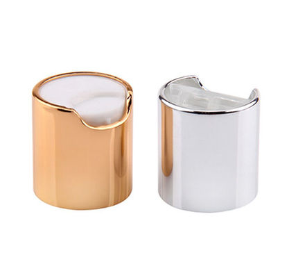 Botellas de cuidado de la piel de plástico y aluminio plateado con tapa lisa y botón blanco