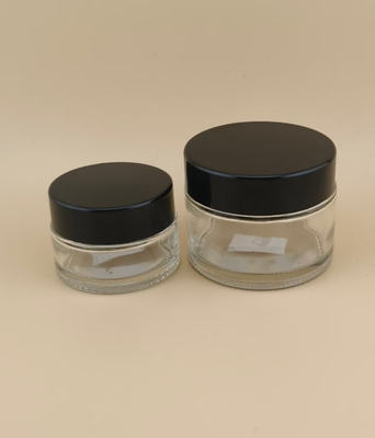 Bonito diseño cristal claro Jarrón de crema con tapa de tornillo para loción