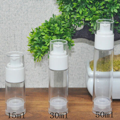 Botella cilíndrica de 10 ml 15 ml 20 ml 30 m de plata PP de plástico sin aire con botella de bomba de loción popular