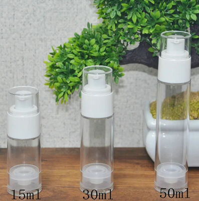 Botella de bomba de plástico sin aire de plata de PP cilíndrica con botella de bomba de loción popular de 5ml 15ml 20ml 30ml