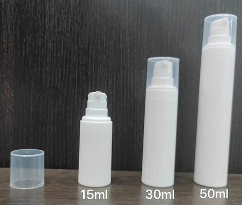 Botella de bomba de plástico sin aire de plata de PP cilíndrica con botella de bomba de loción popular de 5ml 15ml 20ml 30ml