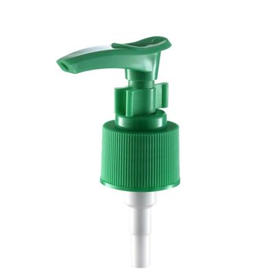 24/410 Dispensador de lociones de material PP verde personalizado con cerradura de clip para loción de cuidado de la piel de jabón líquido