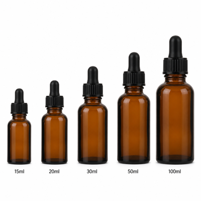 Embalaje cosmético Botella de aceite esencial Botella de vidrio de gota de ámbar
