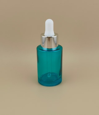Nuevo diseño, botella cuentagotas redonda lisa transparente cian K-GBL30 para esencia