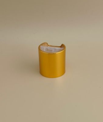 Tapa redonda lisa de aluminio-plástico amarilla con botón transparente para botellas de cuidado de la piel